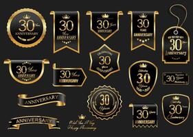 Collection of Anniversary gold laurel wreath badges and labels illustration vector