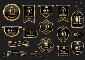 Collection of Anniversary gold laurel wreath badges and labels illustration vector