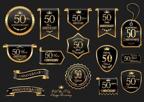 colección de aniversario oro laurel guirnalda insignias y etiquetas ilustración vector