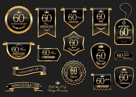 Collection of Anniversary gold laurel wreath badges and labels illustration vector