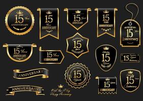 Collection of Anniversary gold laurel wreath badges and labels illustration vector