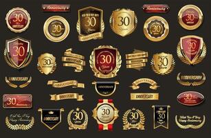 Collection of Anniversary gold laurel wreath badges and labels illustration vector