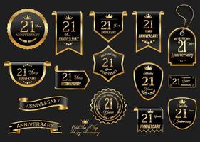 Collection of Anniversary gold laurel wreath badges and labels illustration vector