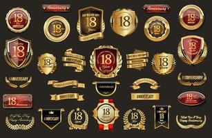 colección de aniversario oro laurel guirnalda insignias y etiquetas ilustración vector