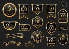 Collection of Anniversary gold laurel wreath badges and labels illustration vector