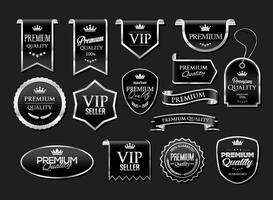 Silver luxury labels and badges silver premium quality certificate ribbons illustration vector