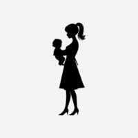 Silhouette of a mother and son on white background vector