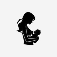 Silhouette of a mother and son on white background vector