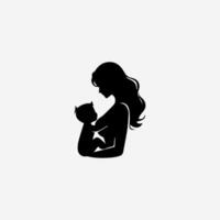 Silhouette of a mother and son on white background vector