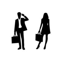 silhouettes of men and a women, a group of standing business people, black color isolated on white background vector