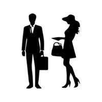 silhouettes of men and a women, a group of standing business people, black color isolated on white background vector