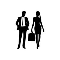 silhouettes of men and a women, a group of standing business people, black color isolated on white background vector