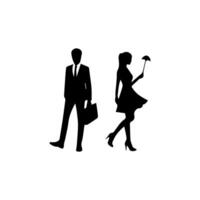 silhouettes of men and a women, a group of standing business people, black color isolated on white background vector