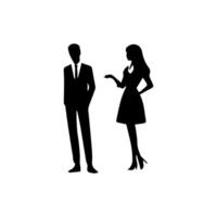 silhouettes of men and a women, a group of standing business people, black color isolated on white background vector