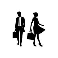 silhouettes of men and a women, a group of standing business people, black color isolated on white background vector