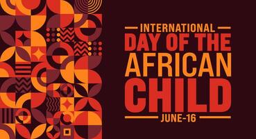 16 June is International day of the African child background template. Holiday concept. use to background, banner, placard, card, and poster design template with text inscription and standard color. vector