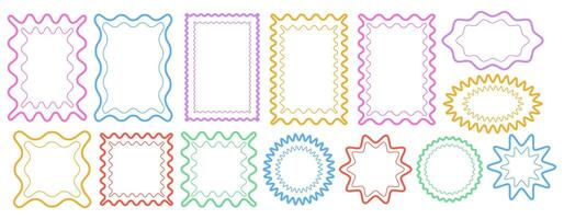 Retro frame with wavy border. Psychedelic rectangle groovy shapes. Circle figures outline. Design elements vector