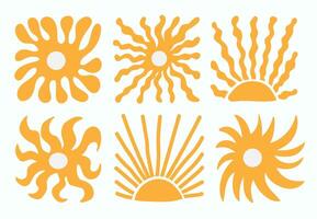 Groovy abstract wavy minimalistic sun. Organic square in trendy naive hippie 60s 70s. Sunny elements vector