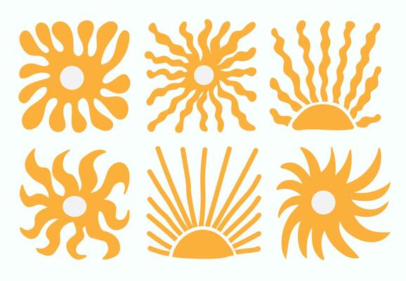 Groovy abstract wavy minimalistic sun. Organic square in trendy naive hippie 60s 70s. Sunny elements