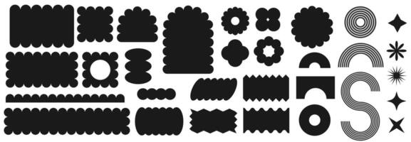 set of cloud brutal geometric shapes. Wavy groovy figures. Swiss design aesthetic. Trendy y2k pop art icon pack. vector