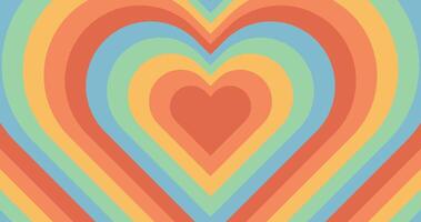 Retro abstract multicolored background. Wallpaper with tunnel heart in trendy 70s, 80s style. Rainbow romantic pattern. vector