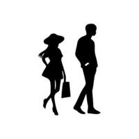 silhouettes of men and a women, a group of standing business people, black color isolated on white background vector