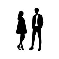 silhouettes of men and a women, a group of standing business people, black color isolated on white background vector