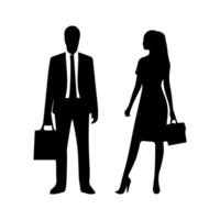 silhouettes of men and a women, a group of standing business people, black color isolated on white background vector