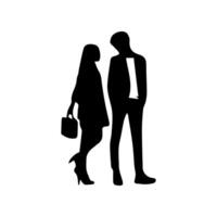 silhouettes of men and a women, a group of standing business people, black color isolated on white background vector