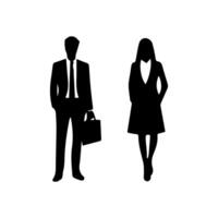 silhouettes of men and a women, a group of standing business people, black color isolated on white background vector