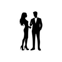 silhouettes of men and a women, a group of standing business people, black color isolated on white background vector