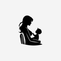 Silhouette of a mother and son on white background vector