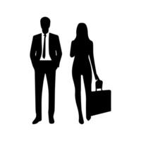 silhouettes of men and a women, a group of standing business people, black color isolated on white background vector