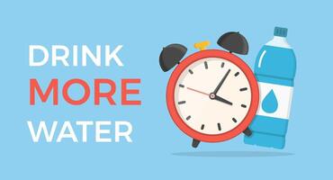 Drink more water concept - water bottle with alarm clock vector