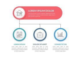 infografía modelo con principal título y 3 elementos, diagrama de flujo vector