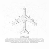 Airplane abstract mesh line shape and scattered dots low poly wire frame. vector