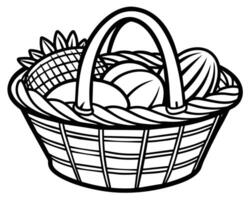 Big wicker basket with fruit image vector