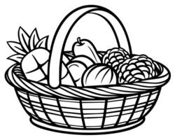 Big wicker basket with fruit image vector