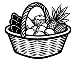 Big wicker basket with fruit image vector