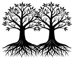 Tree with roots silhouette image vector