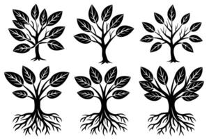 árbol con raíces silueta imagen vector