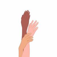 personas mano con diferente piel color en blanco antecedentes. mano dibujado plano ilustración. vector