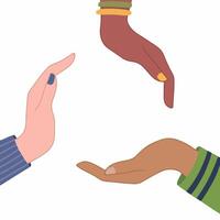 Different Skin Colors Hand on White Beige Background. Hand Drawn Flat Illustration. vector