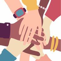 Hands of People with Different Skin Colors Holding Each Other Wrist. Flat Illustration. vector