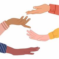 People Hand with Different Skin Color on White Background. Hand Drawn Flat Illustration. vector