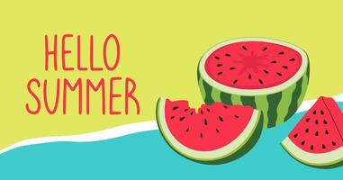 vistoso verano antecedentes diseño pancartas diseño. horizontal póster con limonada, limones y letras. Hola verano fondo, saludo tarjeta, encabezamiento para sitio web, venta. plano ilustración. vector