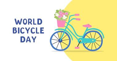 World Bicycle Day 3 June banner. Celebration Background with bike. Can be used for banner, poster, summer background and wallpaper. flat illustration. vector