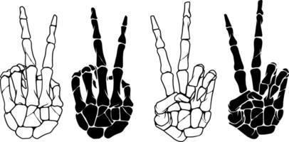 Peace sign skeleton hand set, hand print peace illustration vector