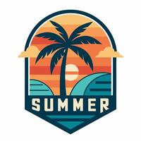 Logo emblem Summer Season with Coconut and Sunset for your design logo, community vector