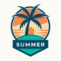 Logo emblem Summer Season with Coconut and Sunset for your design logo, community vector